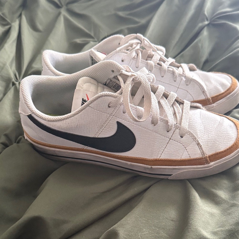 Nike White Sneakers with Black and Tan Accents